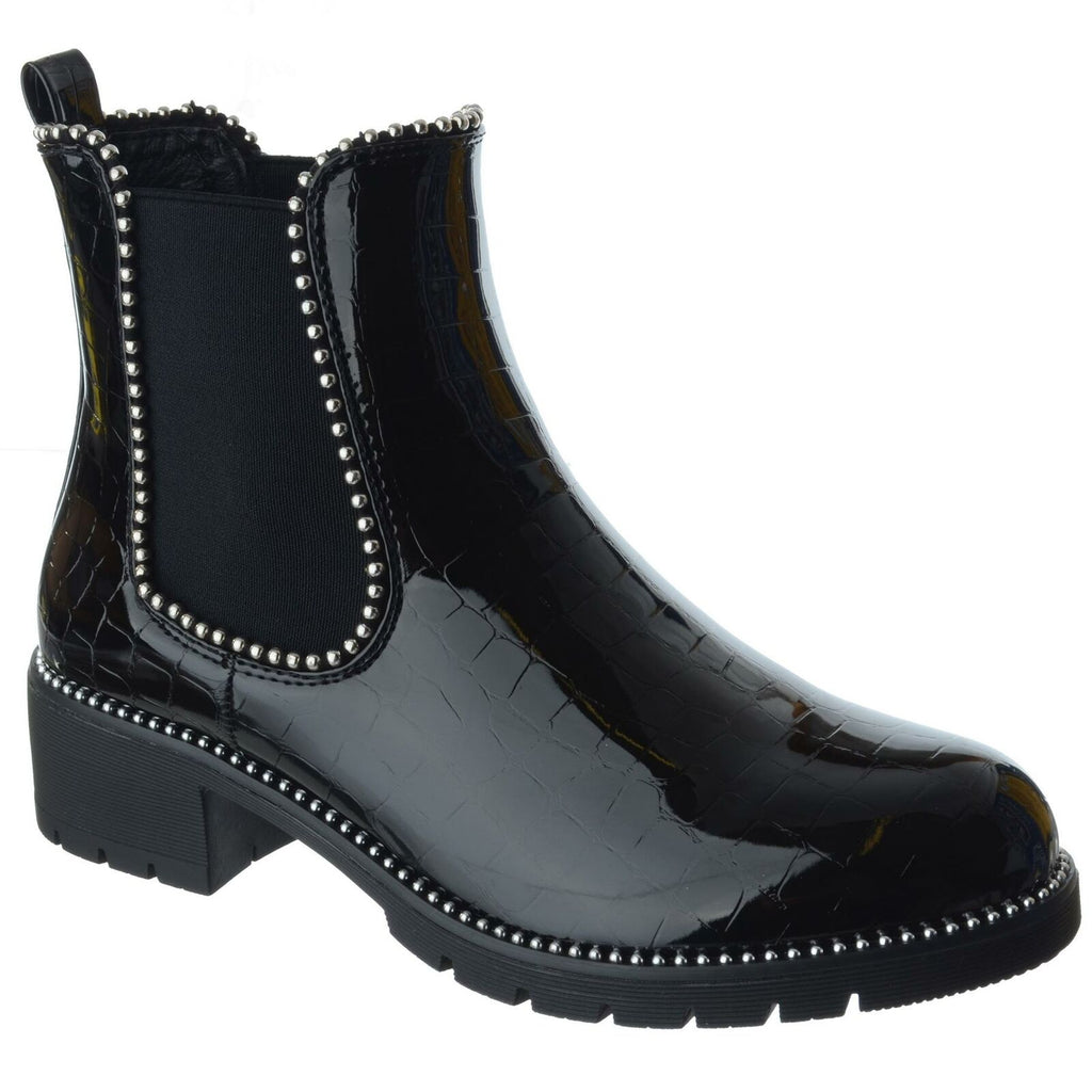 patent chelsea boots with studs