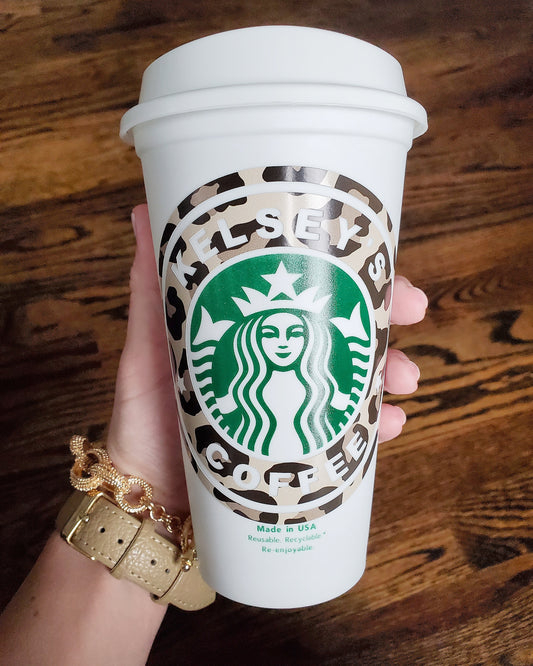  Personalized Authentic SB Reusable 24 oz Coffee Cup Frosted  Venti To Go Cup Tumbler Custom Name Great Gift Lid and Straw Included :  Handmade Products