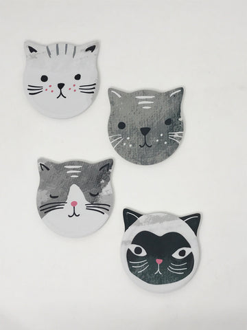 Grey White Cat Drink Coasters