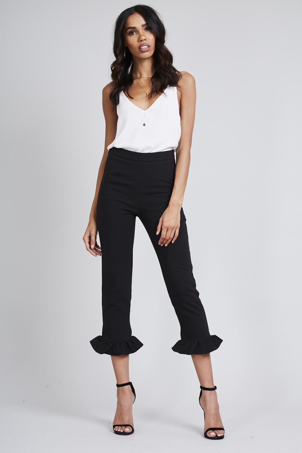 Frill Bottom Side Zip Trousers