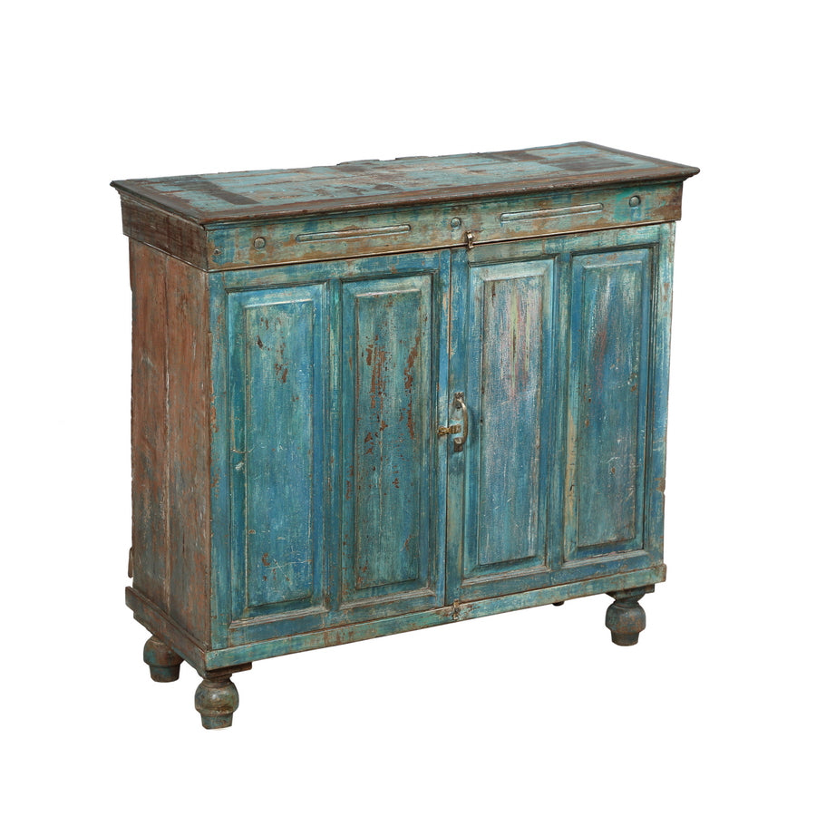 Vintage Anglo Indian Buffet Cabinet In Old Blue Paint Finish