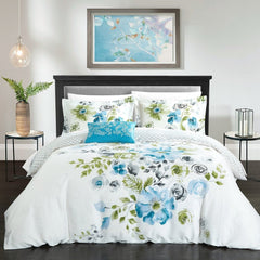 Everly Green 3 Piece Reversible Watercolor Floral Print Duvet Cover Set