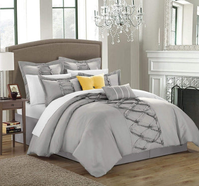 BESTCHIC Grey King Size Comforter Set, 5 Pieces Tufted Bed in a Bag with  Ultra Soft Comforters, Sheets, Pillow Cases and Pillow Shams, Modern Luxury