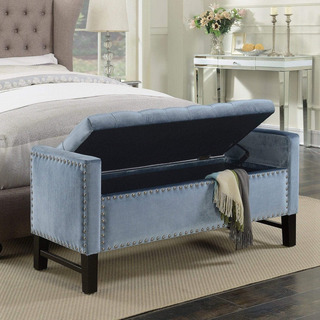 Iconic Home Marcus Tufted Velvet Storage Bench Nailhead Trim