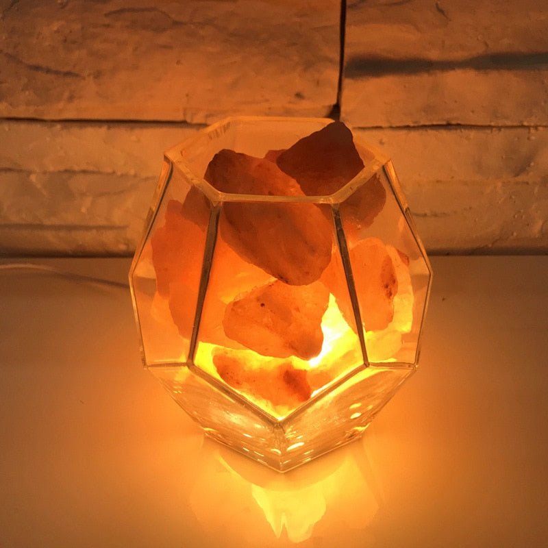 Antiniya New Creative Transparent Diamond Geometry Glass Salt Lamp Bedroom Bedside Lamp Dimmable Led Table Lamp Warm Romantic