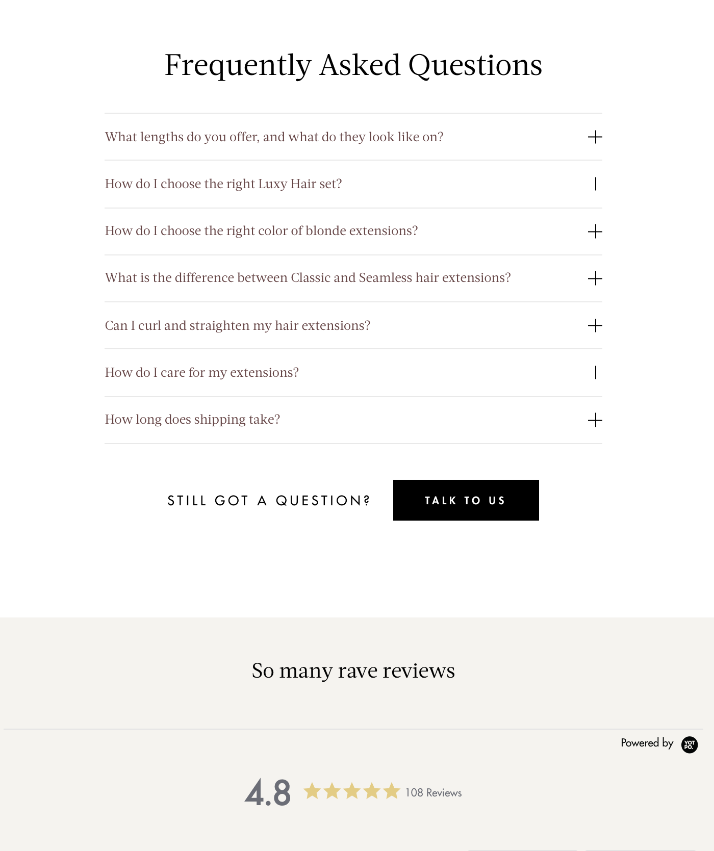 Luxy Hair - Frequently asked questions ecommerce example