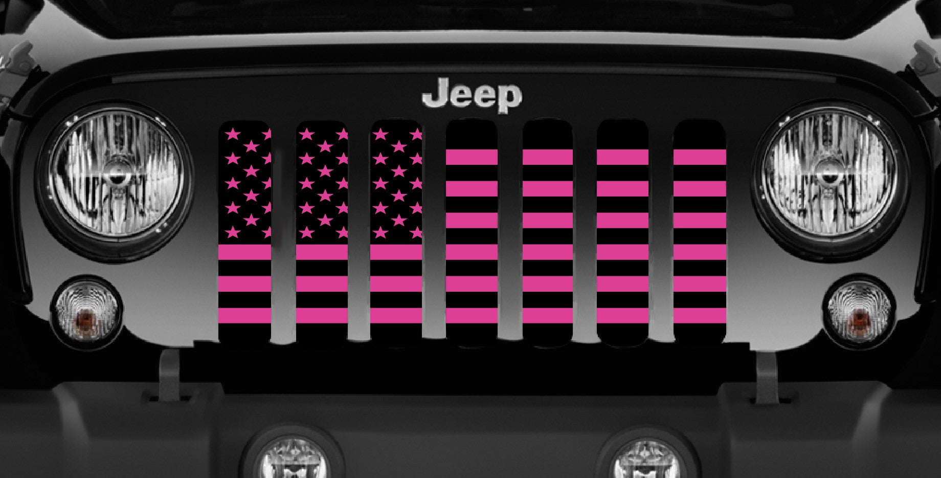 Jeep Black and Hot Pink American Flag Grille Insert Dirty Acres