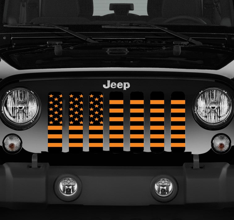 Jeep Black and Orange American Flag Grille Insert Dirty Acres - Wranglers