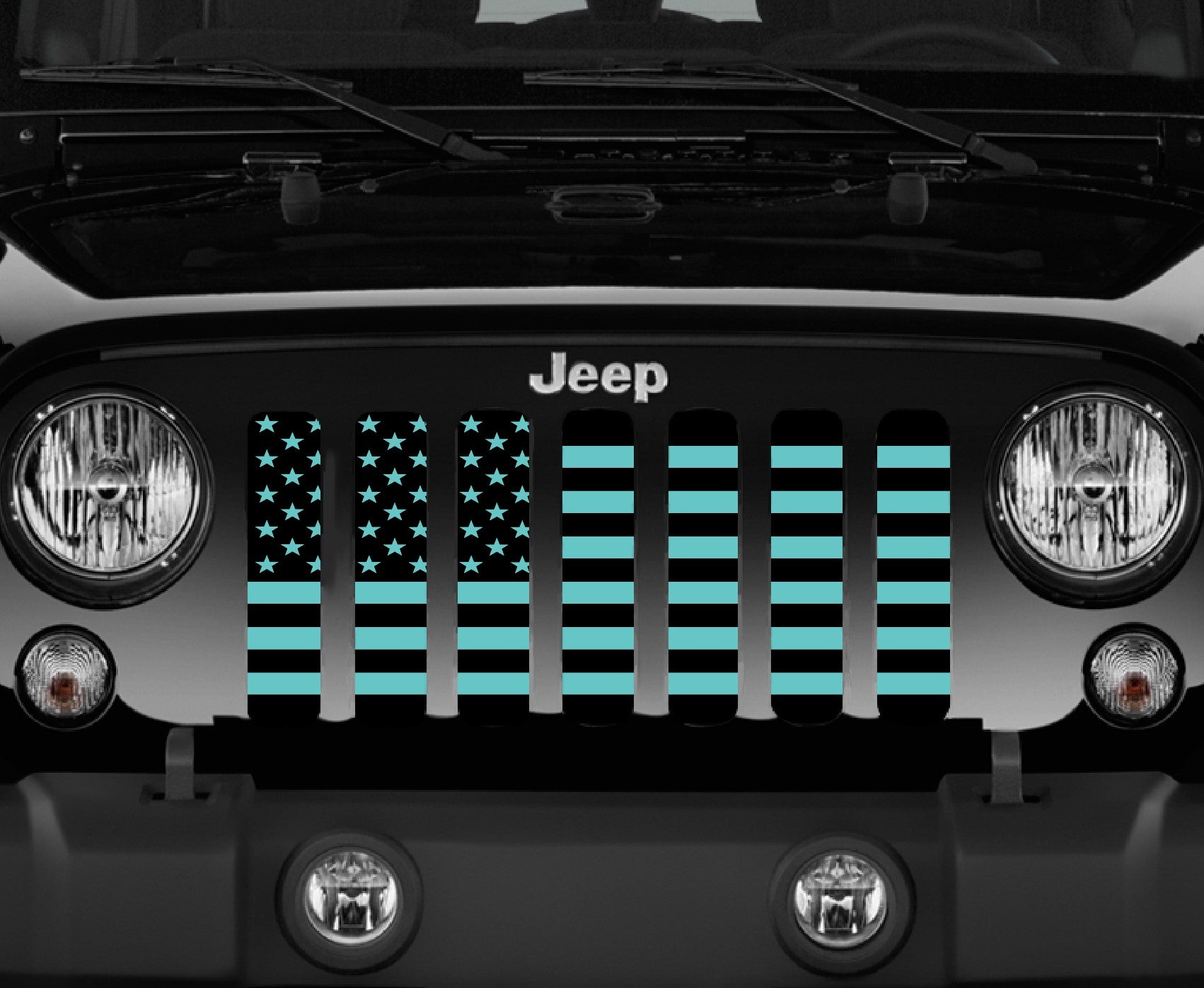 Jeep Black and Teal American Flag Grille Insert Dirty Acres - Wranglers