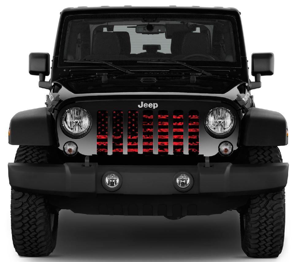 Jeep Wrangler Red Digital Camo American Flag Grille Insert | Dirty Acres