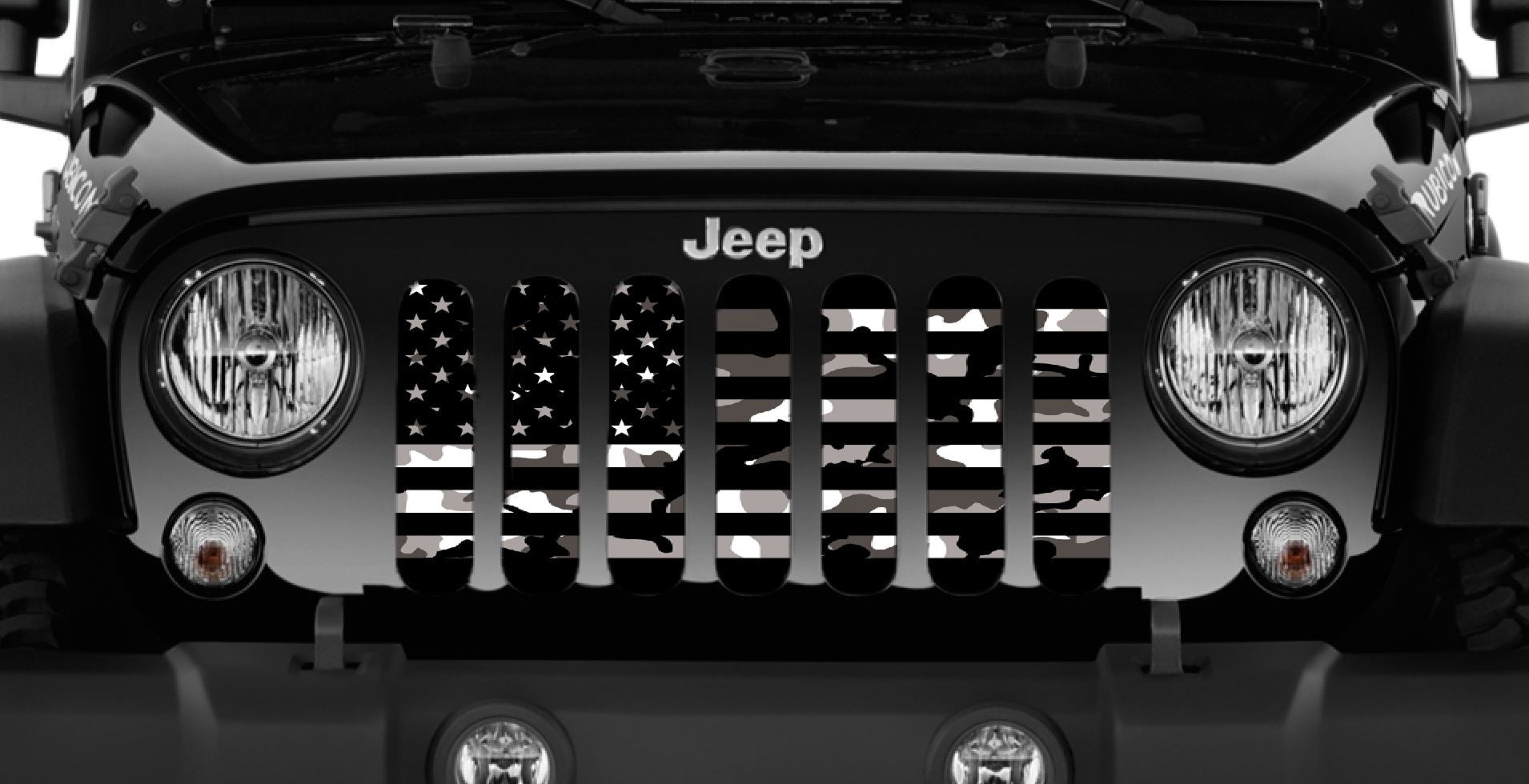 Jeep Wrangler Flag with Black and White Camo Grille Insert Dirty Acres