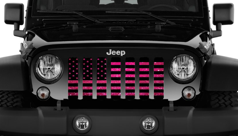 Jeep Wrangler Bright Pink Fleck American Flag Grille Insert | Dirty Acres