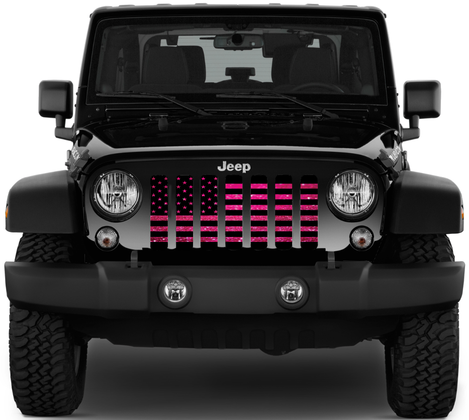Jeep Wrangler Bright Pink Fleck American Flag Grille Insert | Dirty Acres