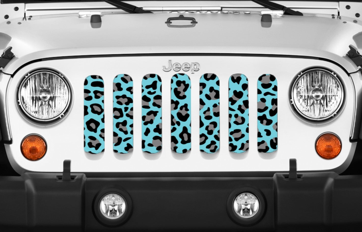 Jeep Wrangler Turquoisel Leopard Animal Print Grille Insert | Dirty Acres