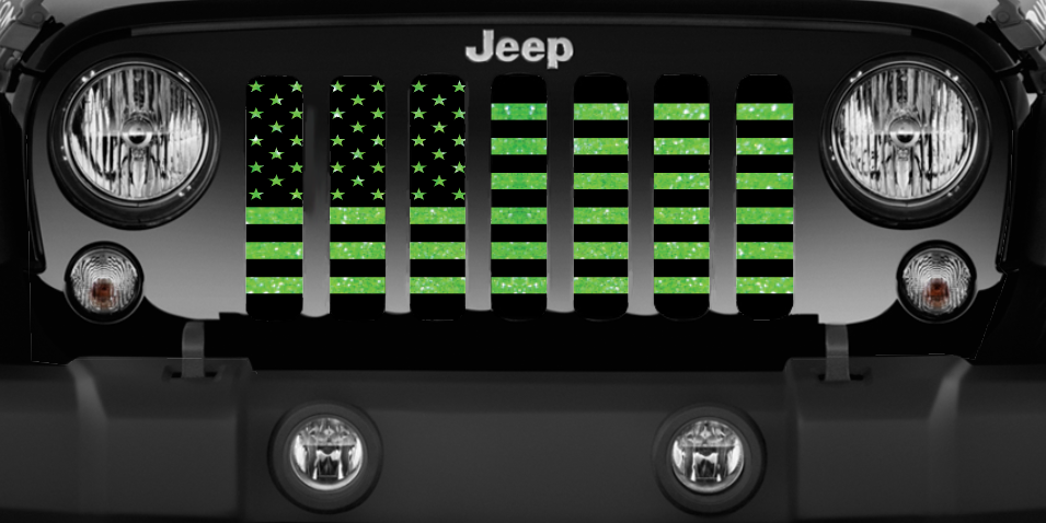 Jeep Wrangler Lime Green Fleck American Flag Grille Insert - Dirty Acres