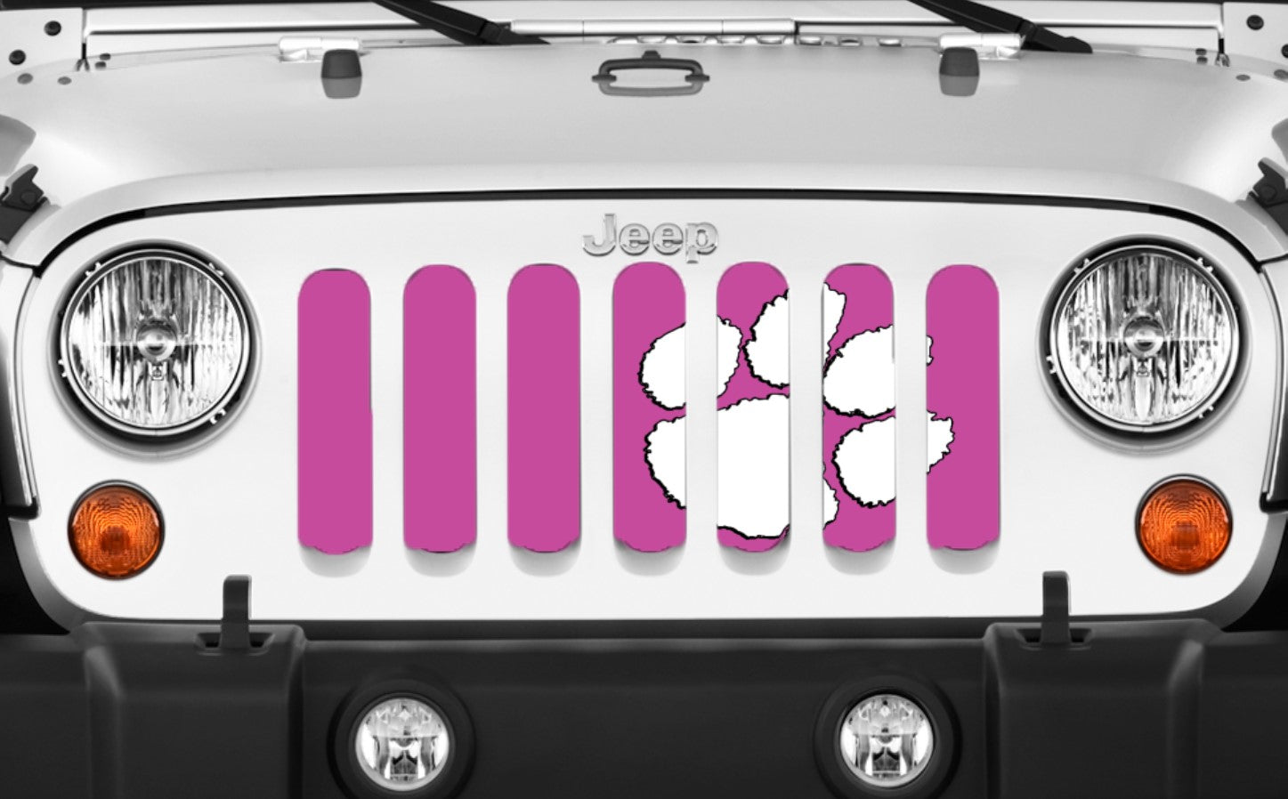 Jeep Wrangler White Tiger Paw on Hot Pink Grille Insert | Dirty Acres