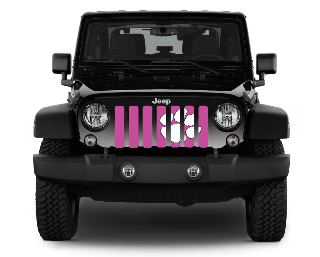 Jeep Wrangler White Tiger Paw on Hot Pink Grille Insert | Dirty Acres