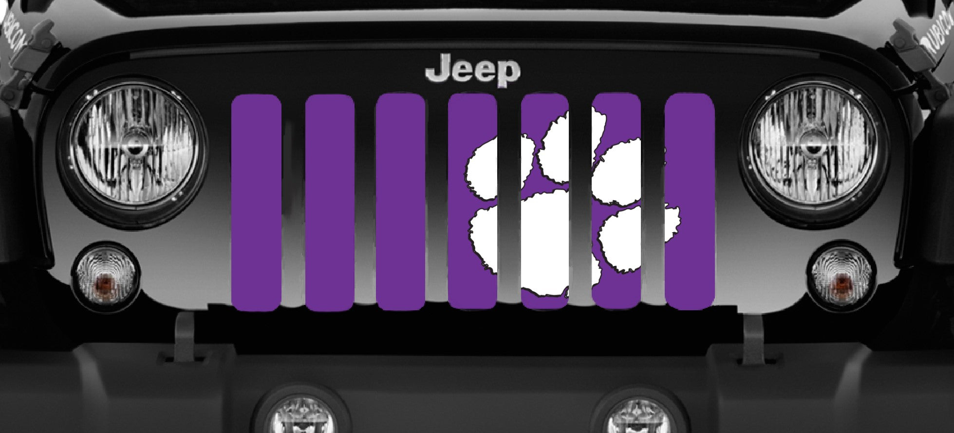 Jeep Wrangler White Tiger Paw on Purple Grille Insert | Dirty Acres