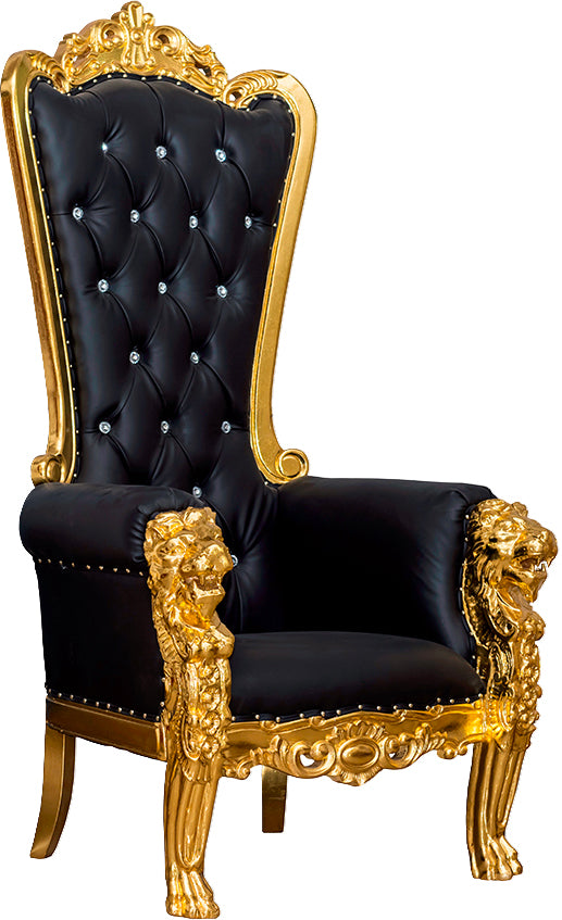 Black and Gold Throne Chair with Black Leather Royal Luxury Events