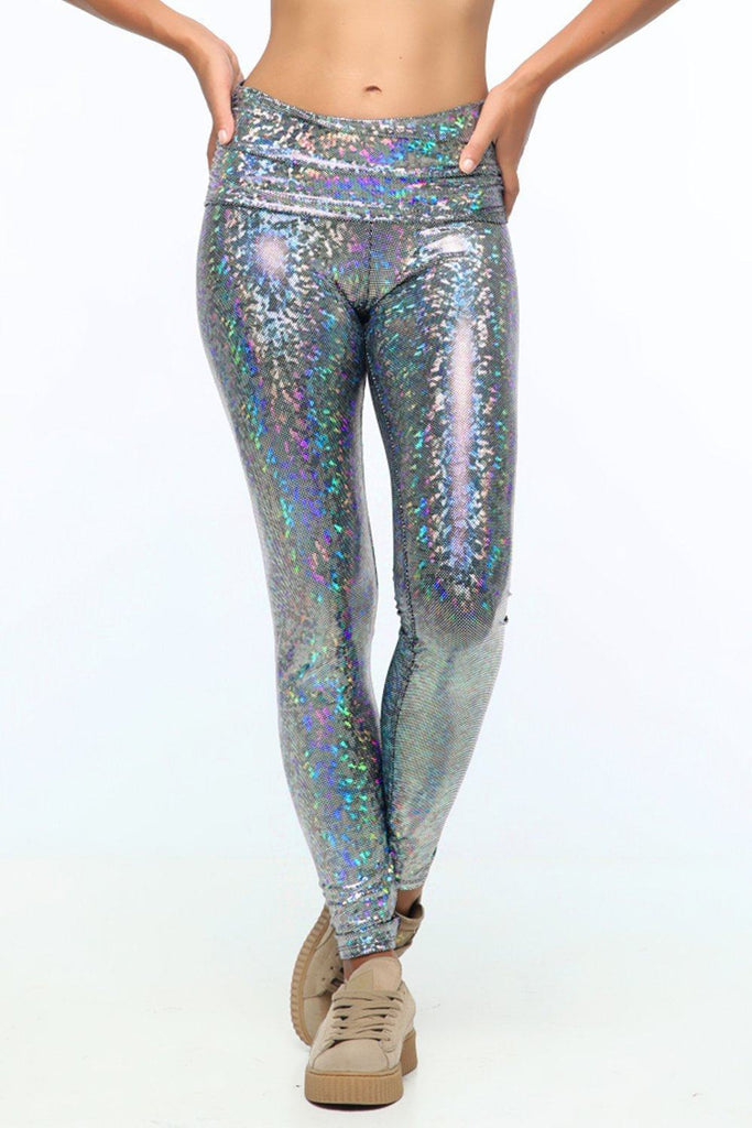 High Waisted Turquoise Holographic Disco Mermaid Leggings, Tirade 13
