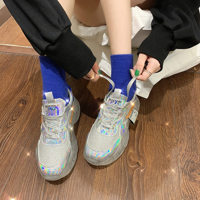 Women Fashion Bling Casual Dad Shoes 
