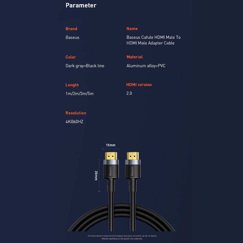 Baseus 4K Cafule HDMI to HDMI Cable 18gbps High Speed v2.0 with HD Audio (1m)