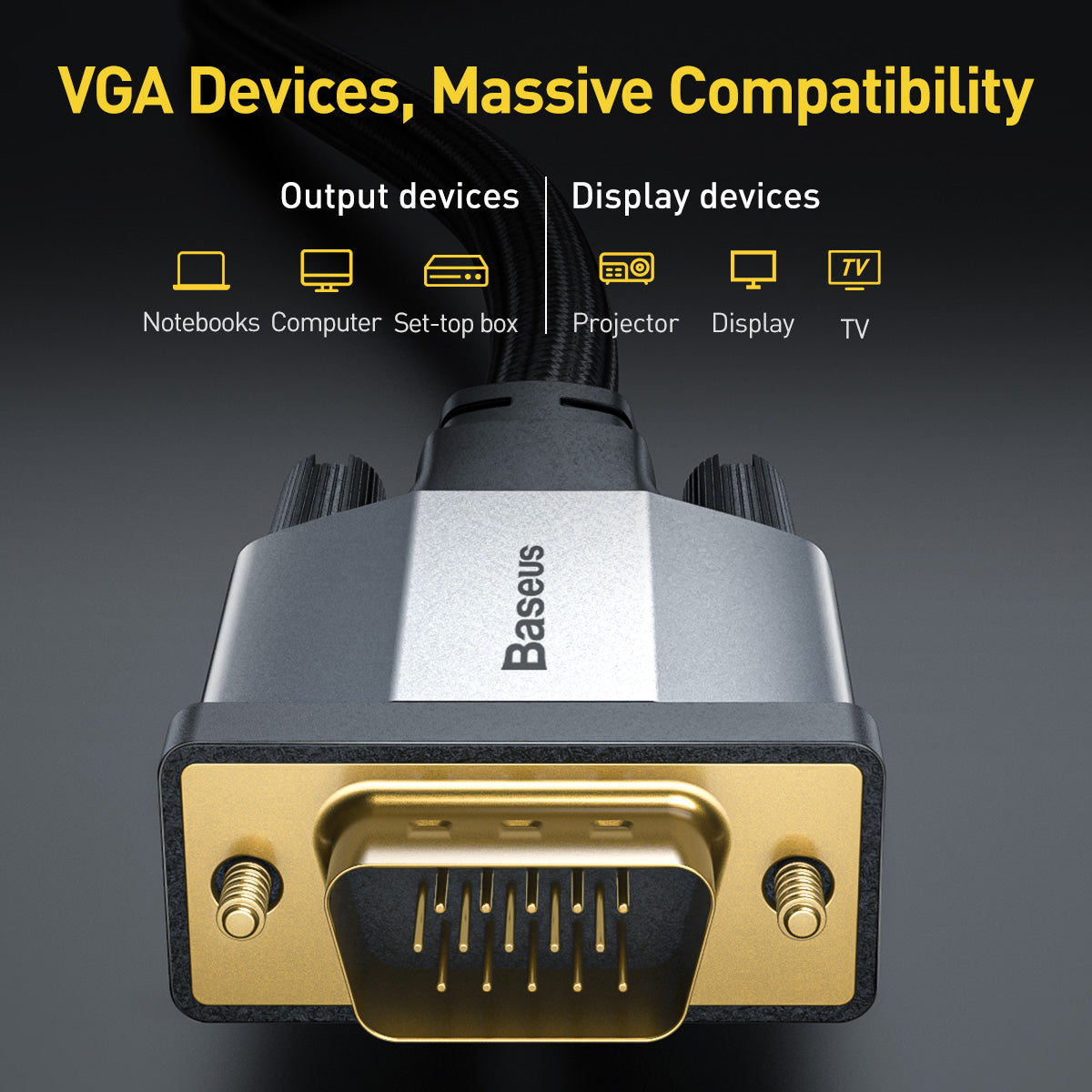 Baseus Enjoyment 1080P 15 Pin VGA Male to VGA Male Cable (1m)