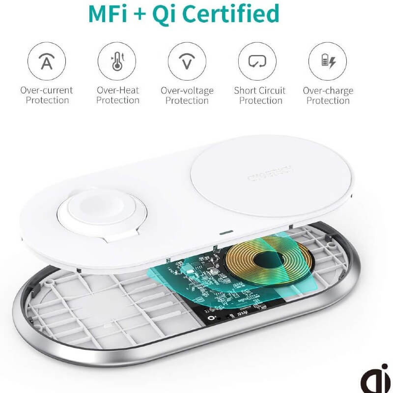 CHOETECH MFi & Qi Certified 2-in-1 Dual Wireless Charger Pad (T317)