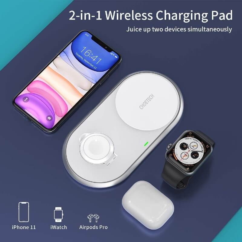 CHOETECH MFi & Qi Certified 2-in-1 Dual Wireless Charger Pad (T317)