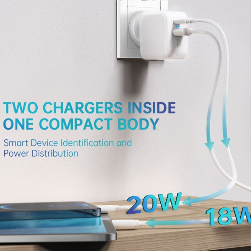 CHOETECH USB-A + Type C 38W Wall Fast Charger Adapter Plug