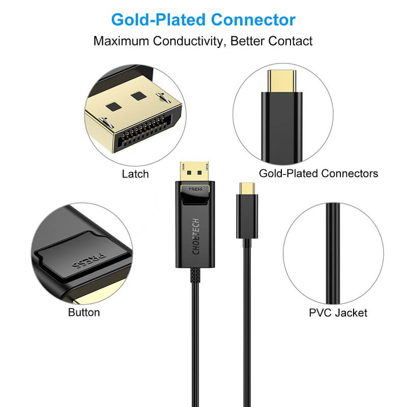 CHOETECH 4K USB-C to DisplayPort Cable 1.8m (XCP-1801BK)