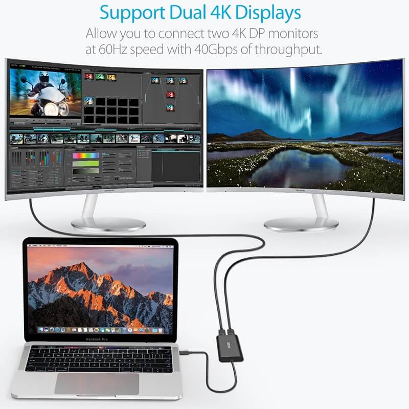 CHOETECH Thunderbolt 3 USB Type C to Dual DisplayPort Adapter 4K 40Gbps (HUB-D03)