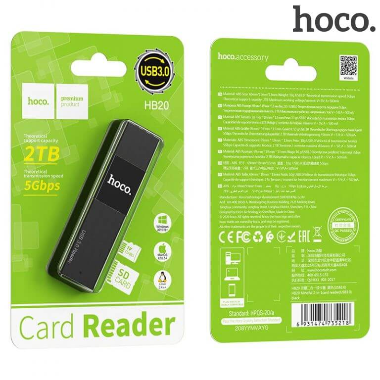 HOCO Micro SD USB card reader | HB20 Mindful 2-in-1 (SD+Micro SD) USB3.0