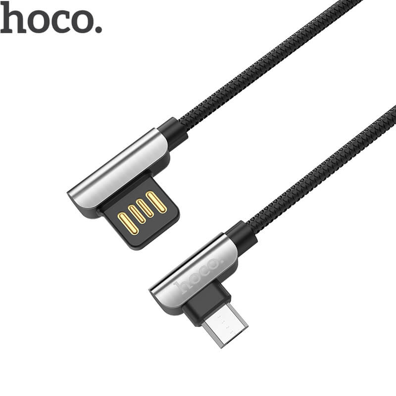 HOCO 1.2M Dual Elbow Micro USB Charging Cable (2.4A) | U42 Exquisite Steel Angled L-Shaped Data Charger Cable