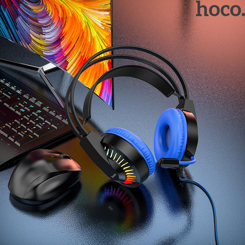 HOCO Gaming Headphones with Mic | W105 Joyful Series (USB+3.5mm) Blue