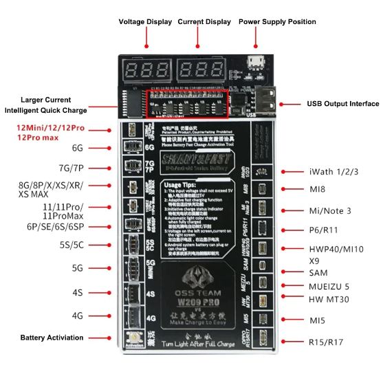 OSS Team W209 Pro V6 Battery Activation Board (Android & iPhone 4-12 Pro Max)