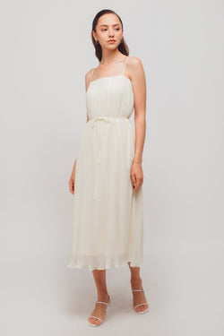 cream pleated midi dress