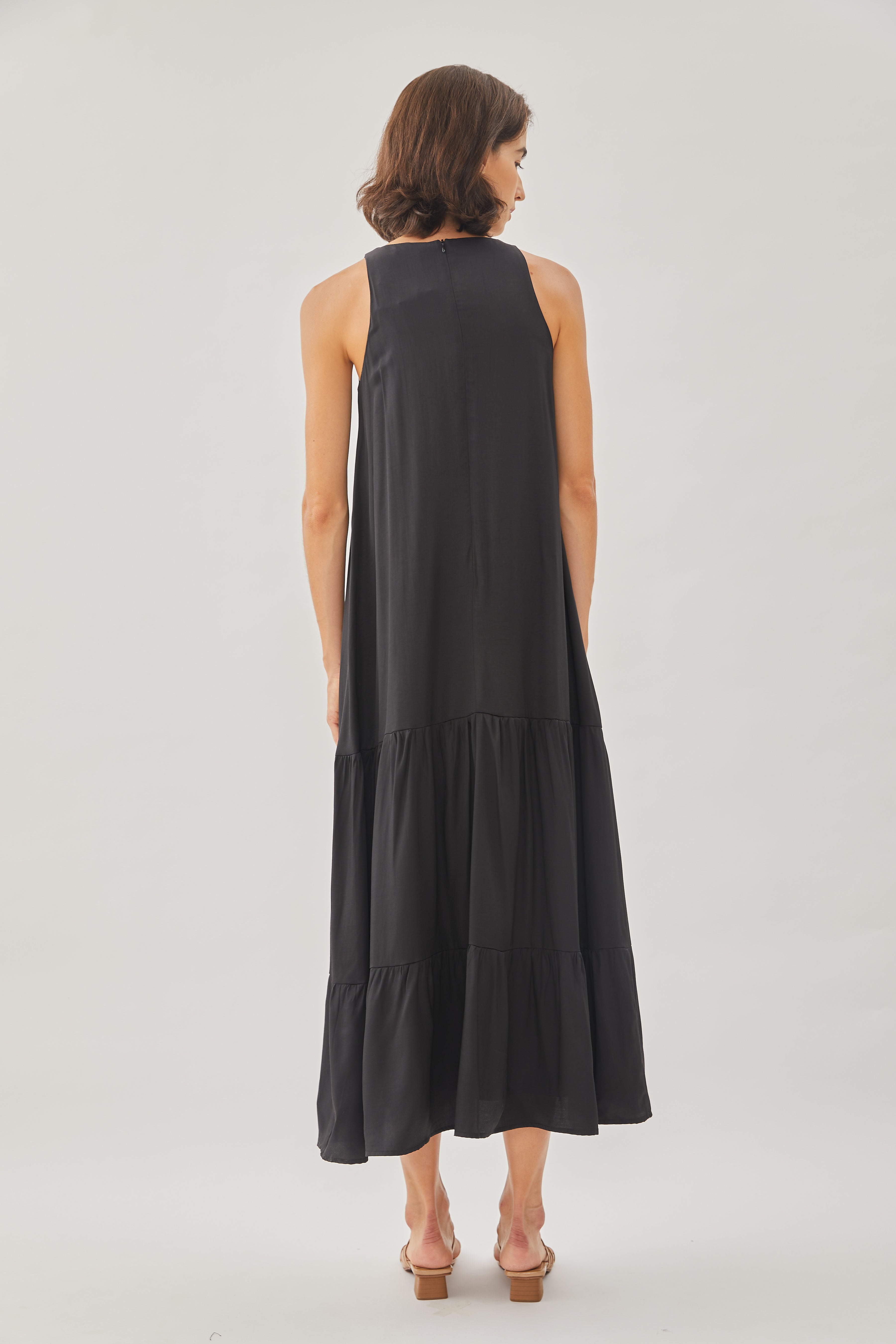 Cotton Blend Tiered Maxi Dress in Black – KLARRA