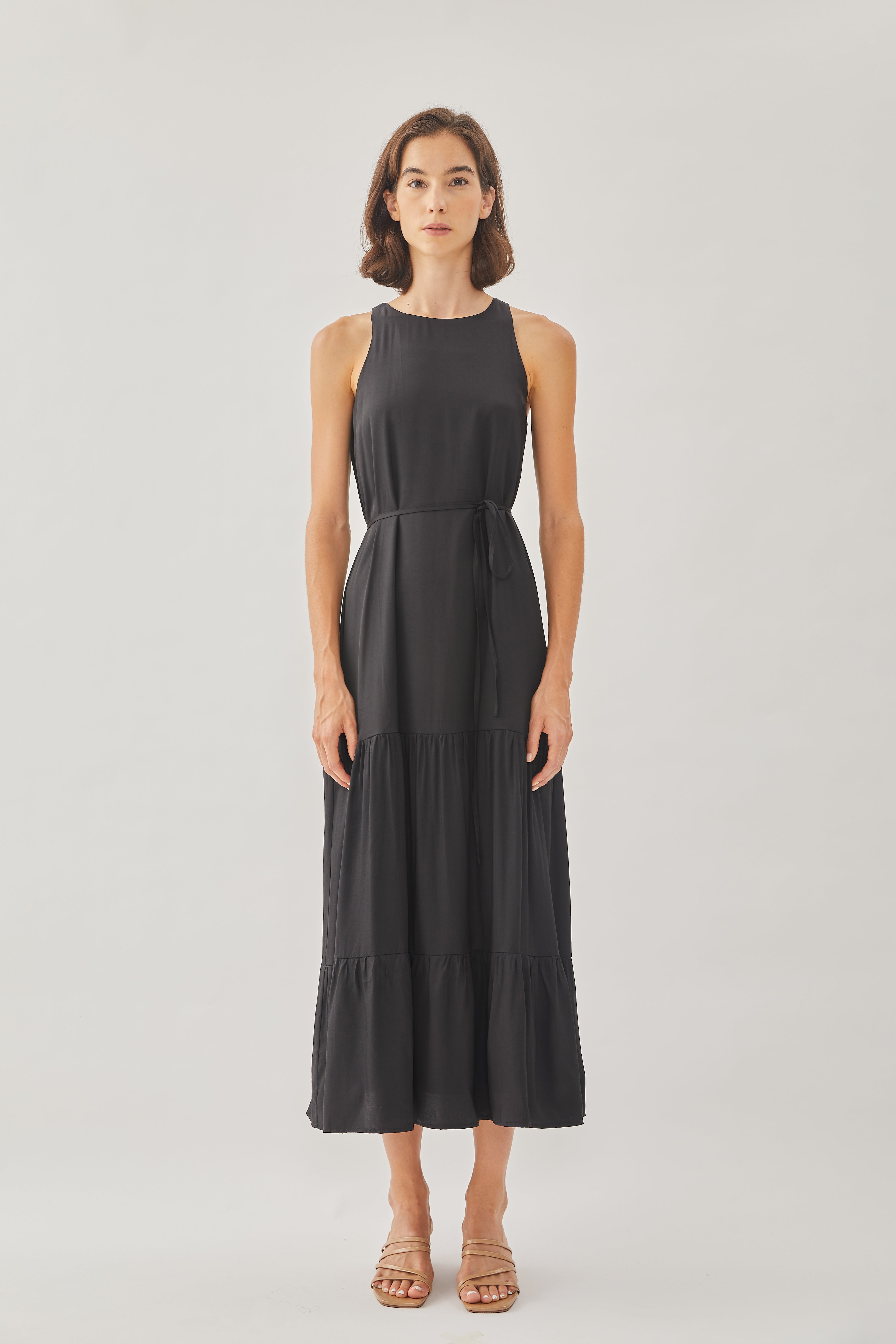 Cotton Blend Tiered Maxi Dress in Black – KLARRA