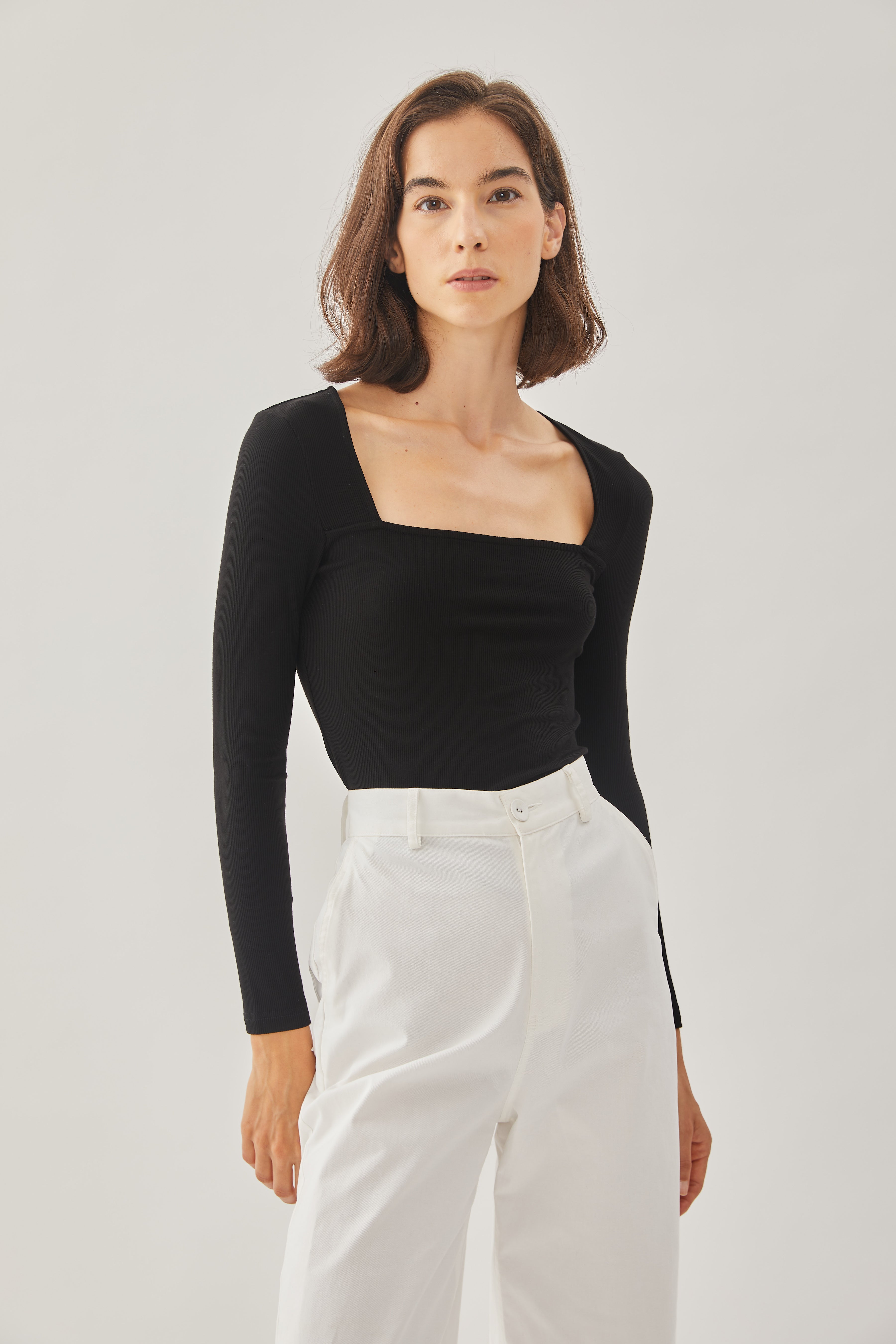 Square Neck Knit Top in Black KLARRA