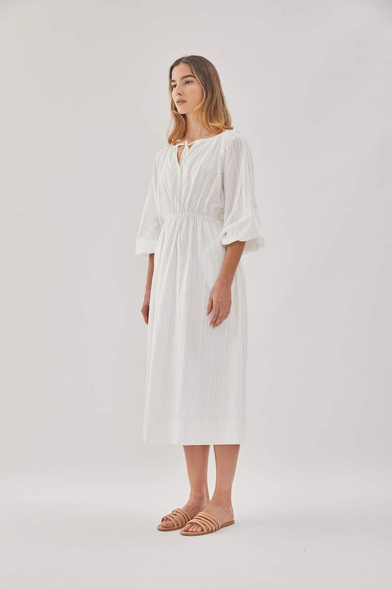 Poplin Midi Dress in White – KLARRA