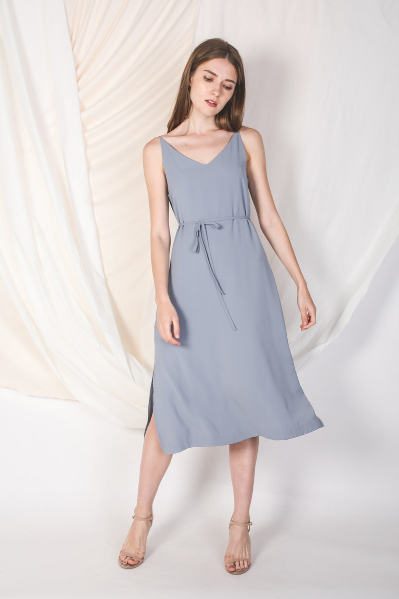 dusty blue dress midi