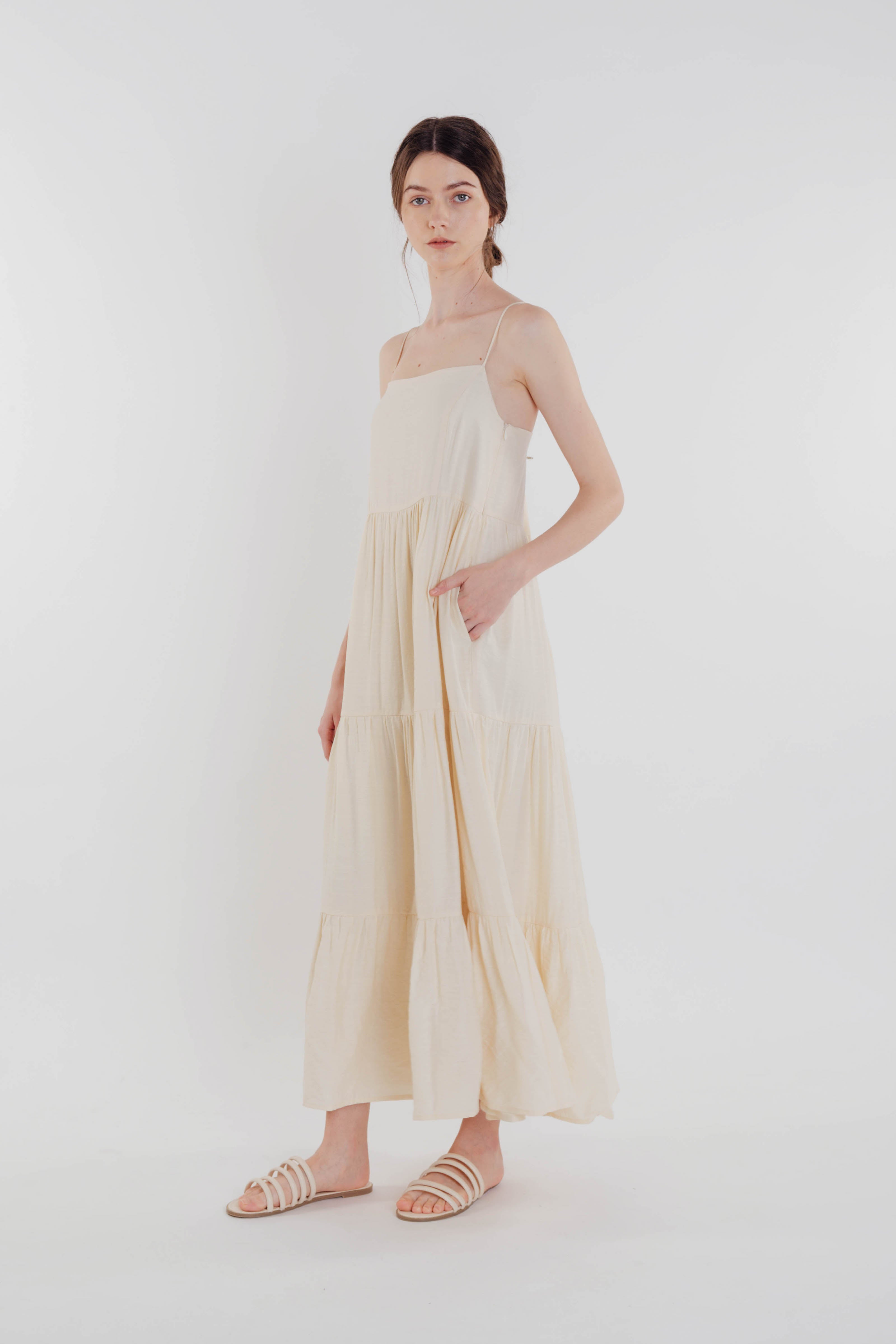 Tencel Tiered Maxi Dress in Soft Yellow – KLARRA