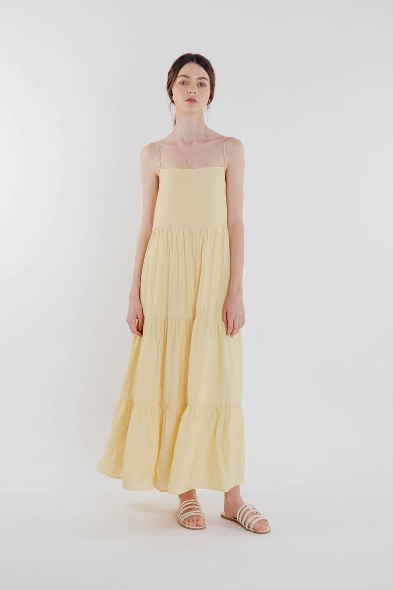 Tencel Tiered Maxi Dress in Yellow – KLARRA