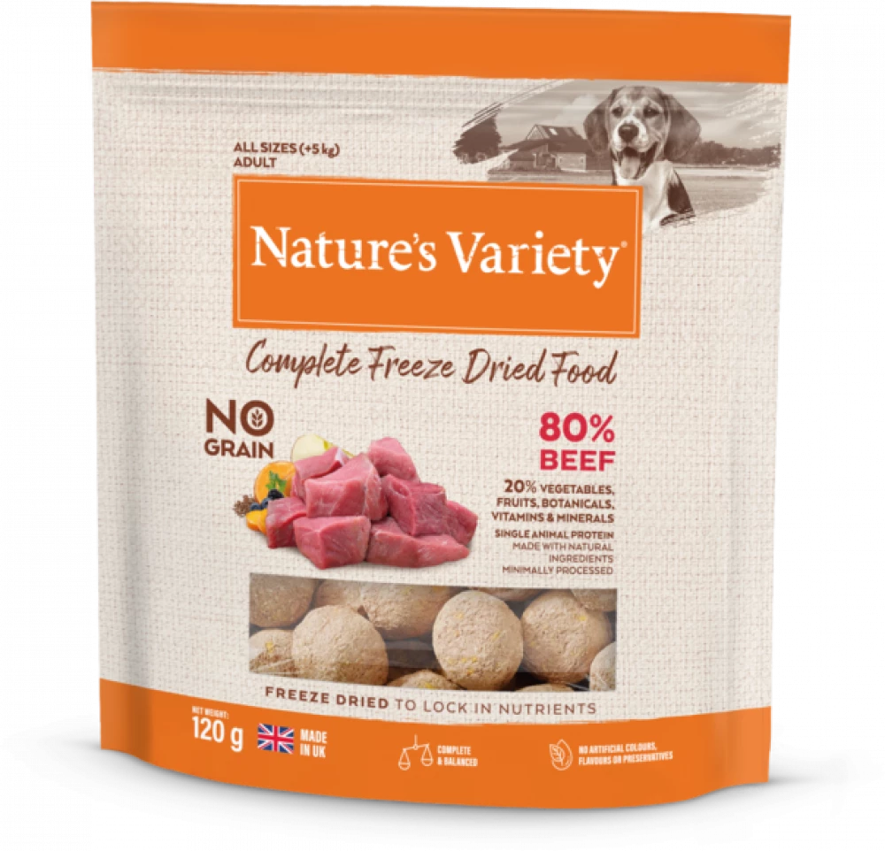 Natures Variety Complete Freeze Dried Dog Food Beef Chunks 120g Hills