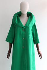 "True Green Satin" Vintage 1950's True Green Satin Evening Coat UK 10-14 US 6-10