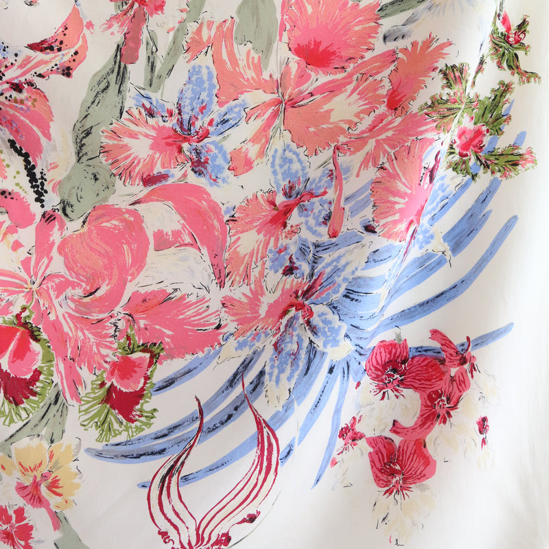 "Wild Orchids" Vintage 1940's Large Silk Orchid Print Jacqmar Scarf