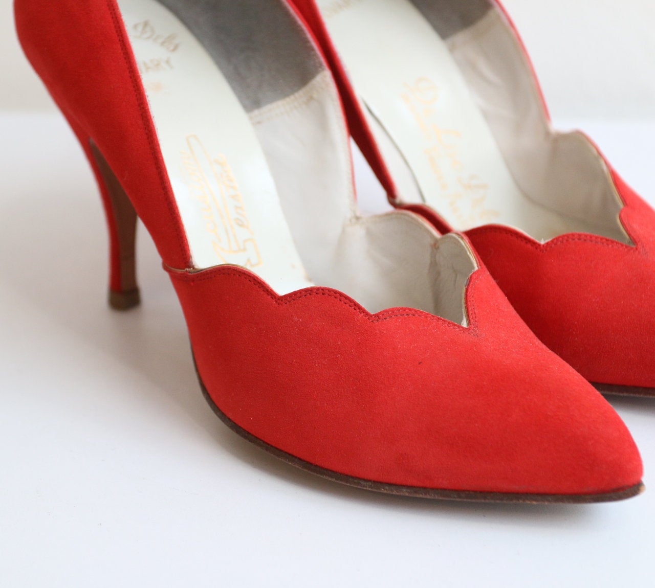 red suede stilettos