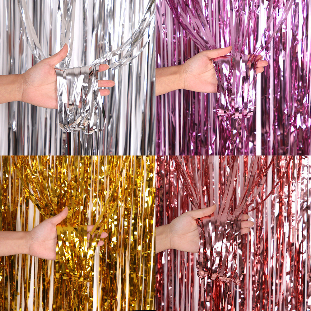Mocsicka 2 Pieces Foil Solid Color Curtains Party Decorations Metallic Tinsel Curtain