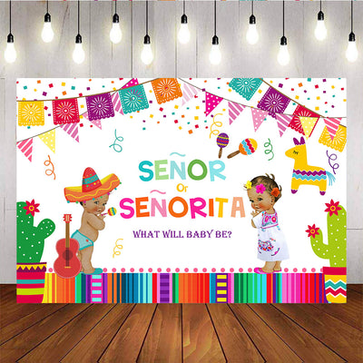 Mocsicka Fiesta Senor or Senorita Gender Reveal Backdrop Baby Shower Backdrops